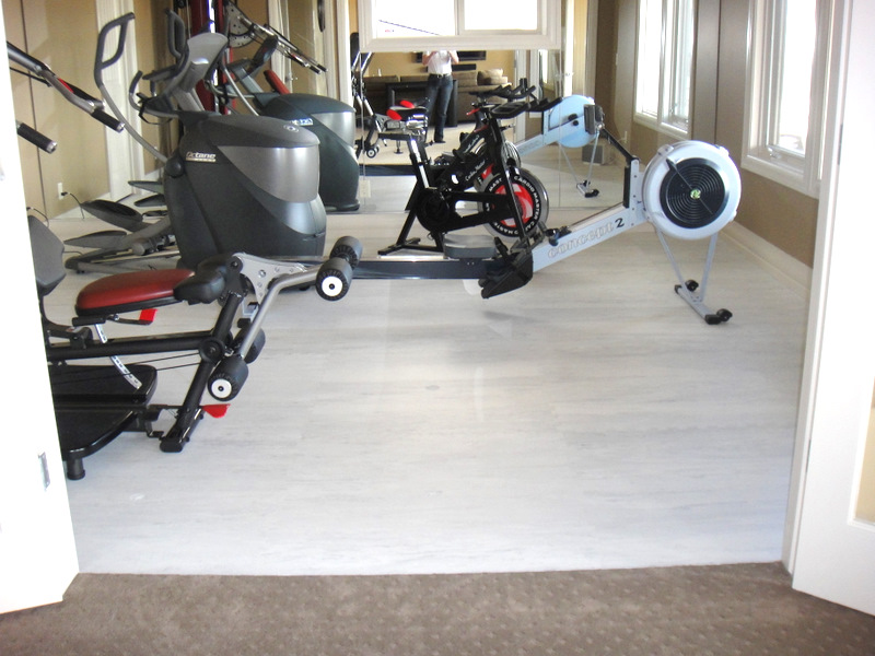 Sport Fitness white marble Multi-Fit foam rubber floor tiles, home gym, Calgary, AB